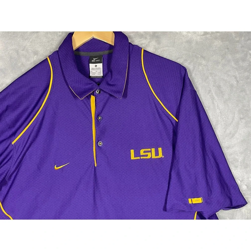 Nike Dri-FIT LSU Tigers Polo Shirt Mens XL Purple Yellow 22698X-LS1 NCAA